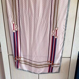 Silk Pink Striped Scarf with Nautical Strap Print